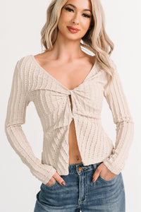 Lolly Twist Front Long Sleeve Top (Sand) - NanaMacs