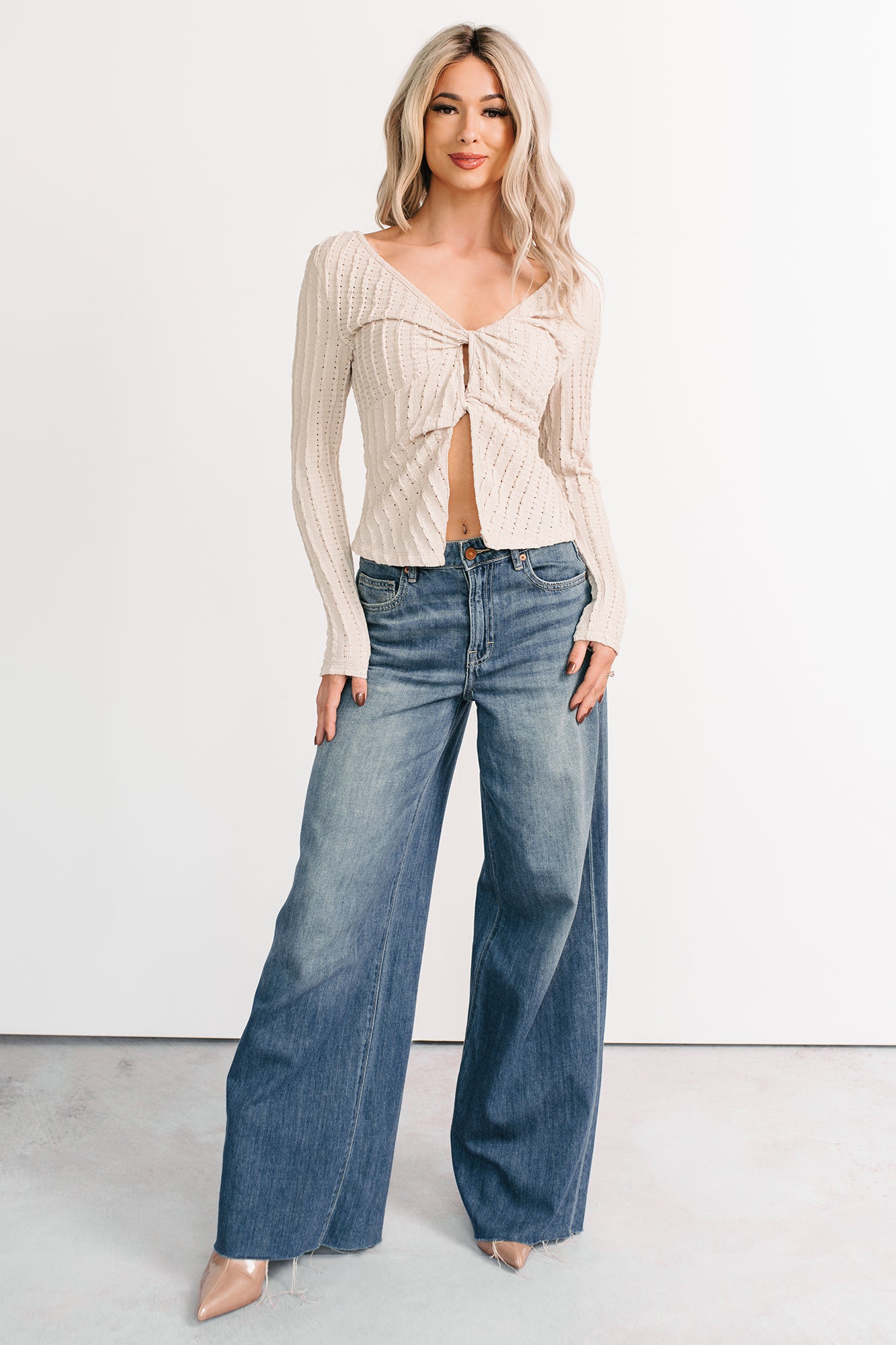 Lolly Twist Front Long Sleeve Top (Sand) - NanaMacs