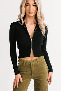 Preferred Taste Mock Neck Zip-Up Sweater (Black) - NanaMacs