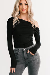 Classic Heart One Shoulder Long Sleeve Top (Black) - NanaMacs