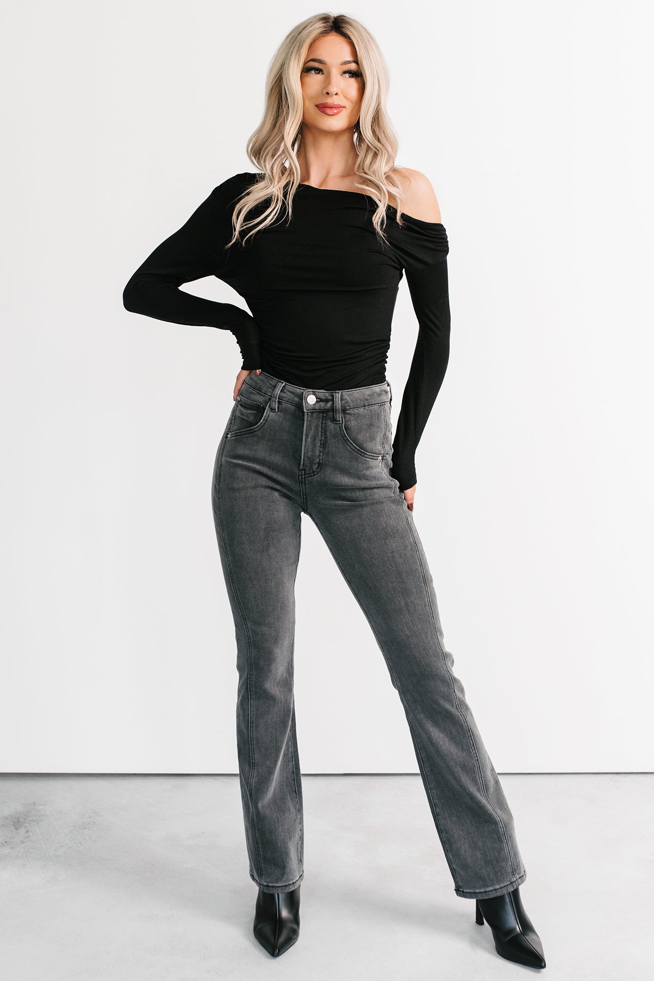 Gentry High Rise Bootcut Mica Denim Jeans (Black) - NanaMacs