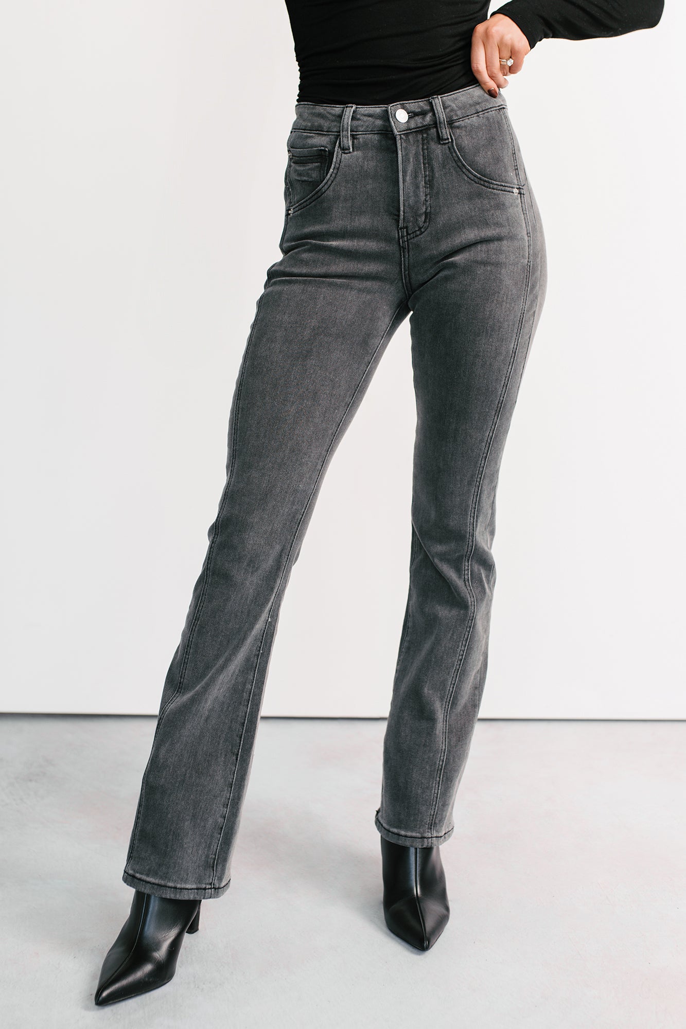 Gentry High Rise Bootcut Mica Denim Jeans (Black) - NanaMacs