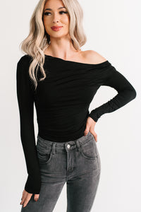Classic Heart One Shoulder Long Sleeve Top (Black) - NanaMacs