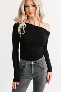 Classic Heart One Shoulder Long Sleeve Top (Black) - NanaMacs