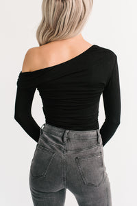 Classic Heart One Shoulder Long Sleeve Top (Black) - NanaMacs