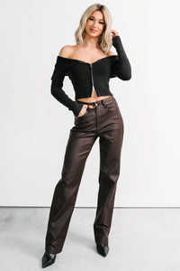 Sweet Spell Off The Shoulder Zip-Up Sweater (Black) - NanaMacs