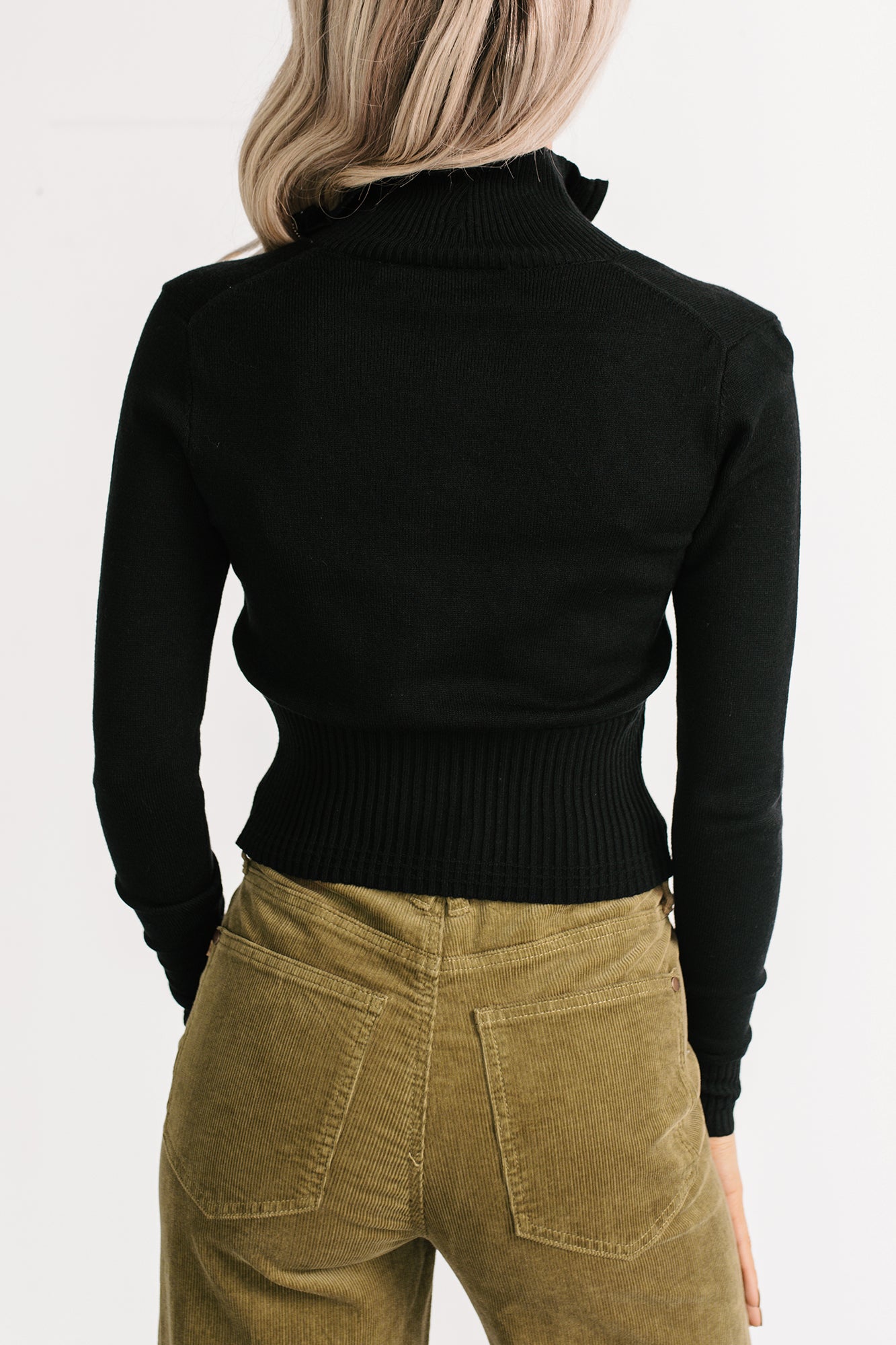 Preferred Taste Mock Neck Zip-Up Sweater (Black) - NanaMacs