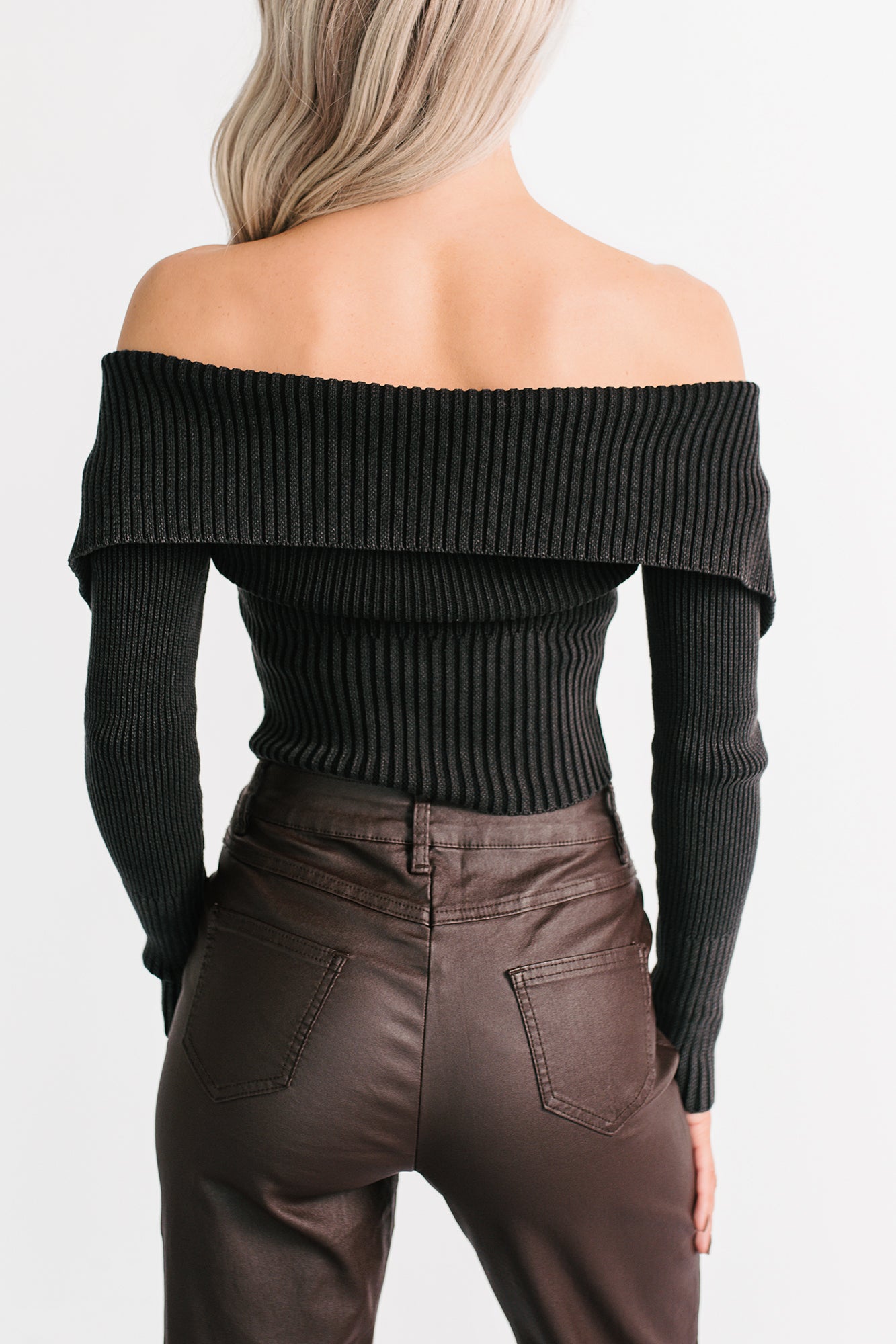 Sweet Spell Off The Shoulder Zip-Up Sweater (Black) - NanaMacs