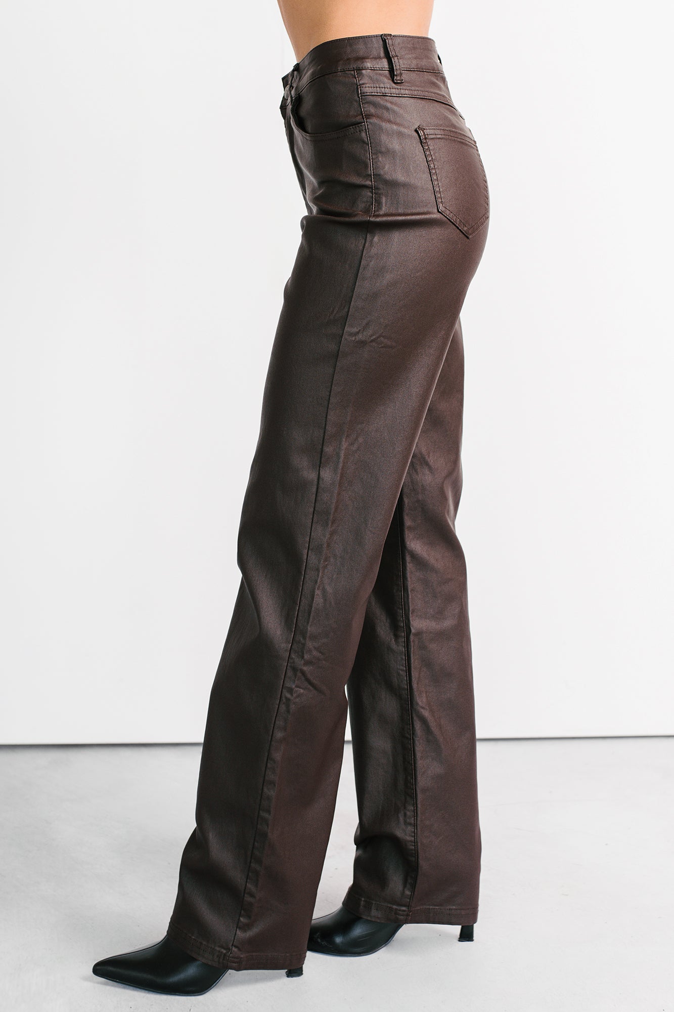 Truett Straight Leg Faux Leather Pants (Dark Brown) - NanaMacs