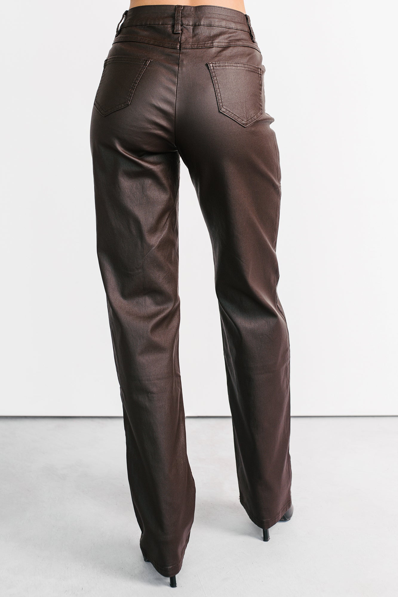 Truett Straight Leg Faux Leather Pants (Dark Brown) - NanaMacs