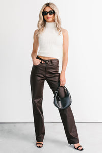 Truett Straight Leg Faux Leather Pants (Dark Brown) - NanaMacs