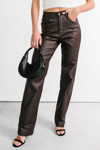 Truett Straight Leg Faux Leather Pants (Dark Brown) - NanaMacs