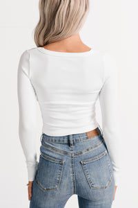 Easy Attitude Scoop Neck Ribbed Crop Top (White) - NanaMacs