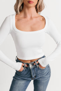 Easy Attitude Scoop Neck Ribbed Crop Top (White) - NanaMacs