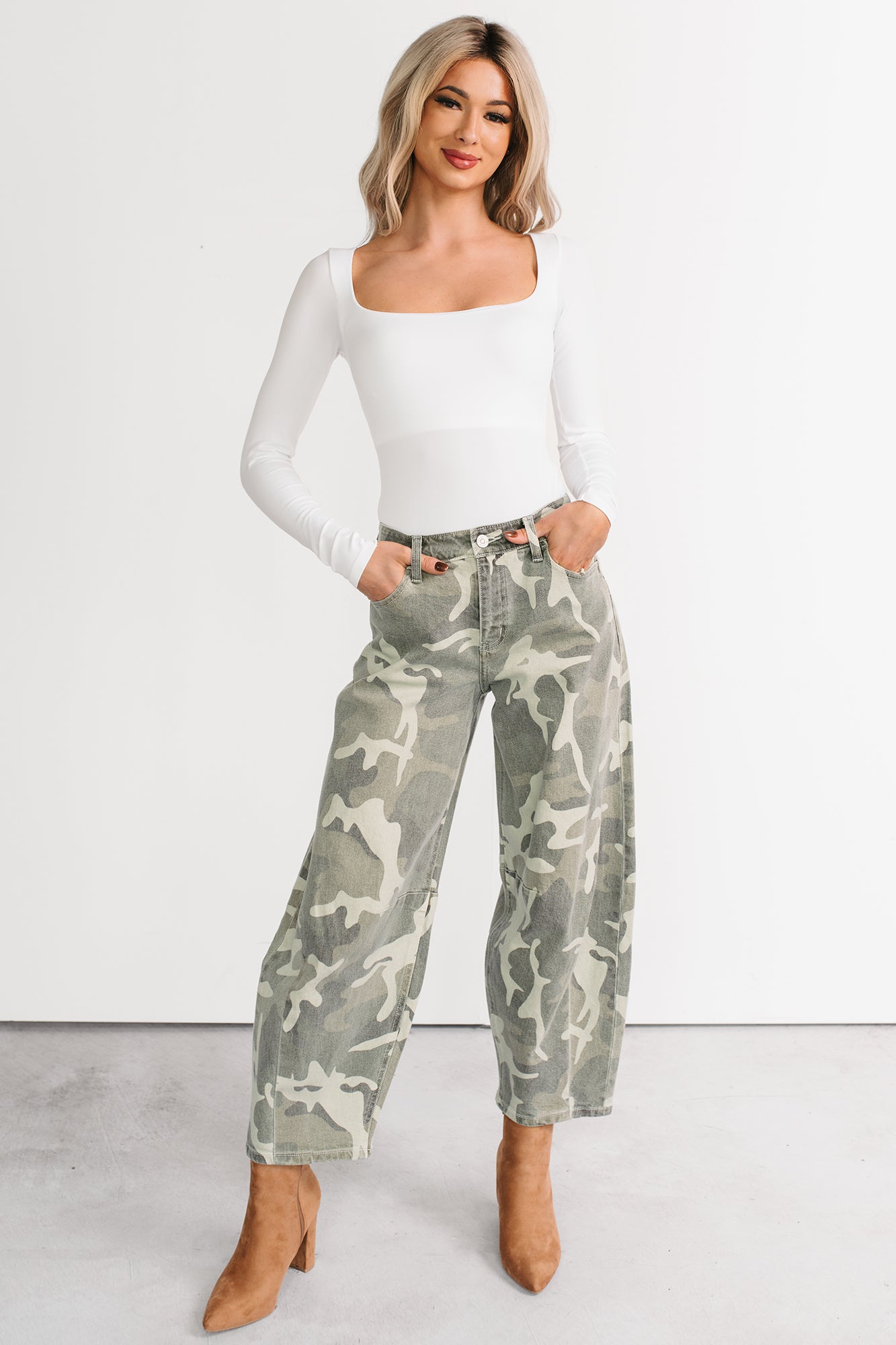 Zane High Rise Printed Barrel Kancan Jeans (Camo) - NanaMacs