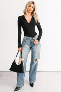 No Hesitation Ribbed Long Sleeve Bodysuit (Black) - NanaMacs