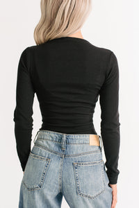 No Hesitation Ribbed Long Sleeve Bodysuit (Black) - NanaMacs