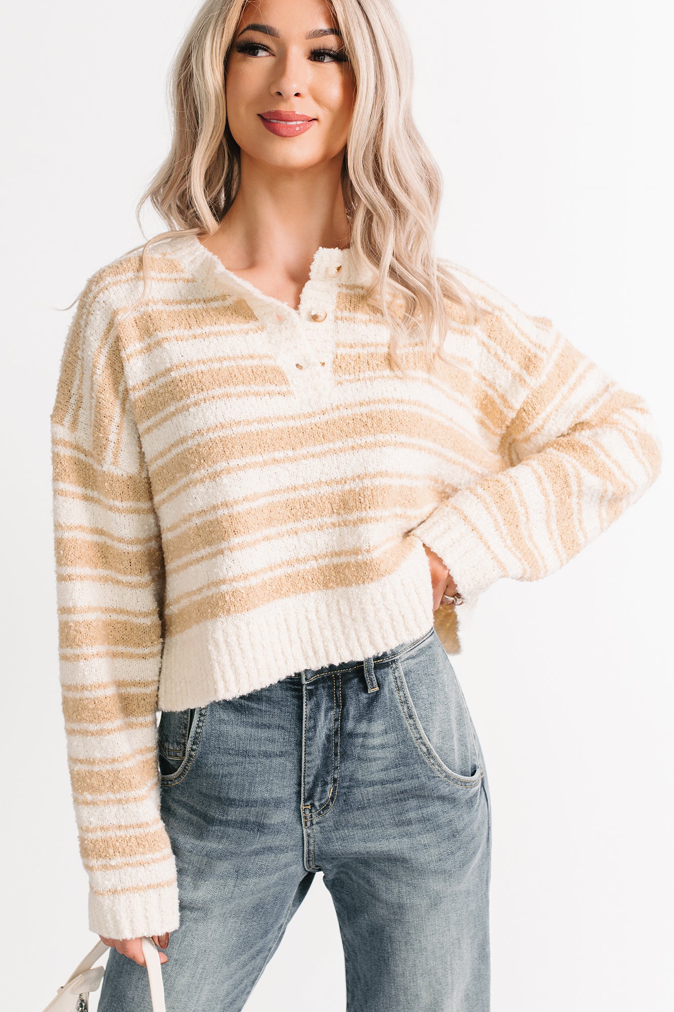 Off The Clock Stripe Knit Sweater (Taupe/Off-White) · NanaMacs