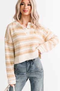 Off The Clock Stripe Knit Sweater (Taupe/Off-White) - NanaMacs