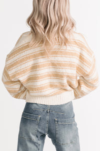Off The Clock Stripe Knit Sweater (Taupe/Off-White) - NanaMacs