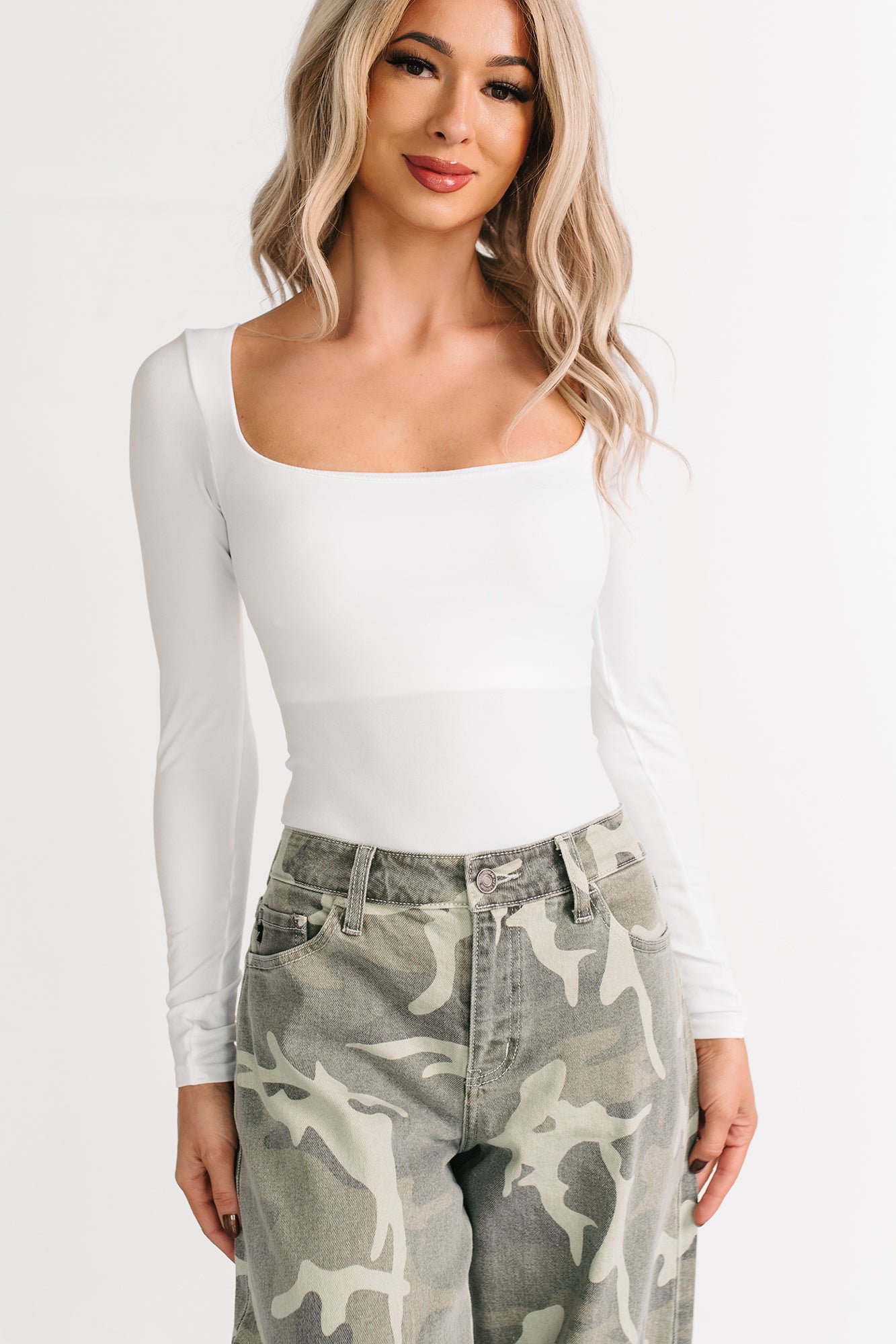 Girly Confessions Square Neck Bodysuit (White) - NanaMacs