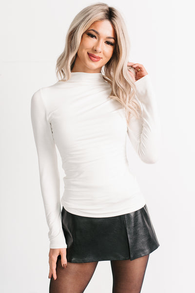 Darling Effect Mock Neck Long Sleeve Top (Ivory)