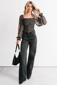 Girly Groove Floral Long Sleeves Crop Top (Black) - NanaMacs