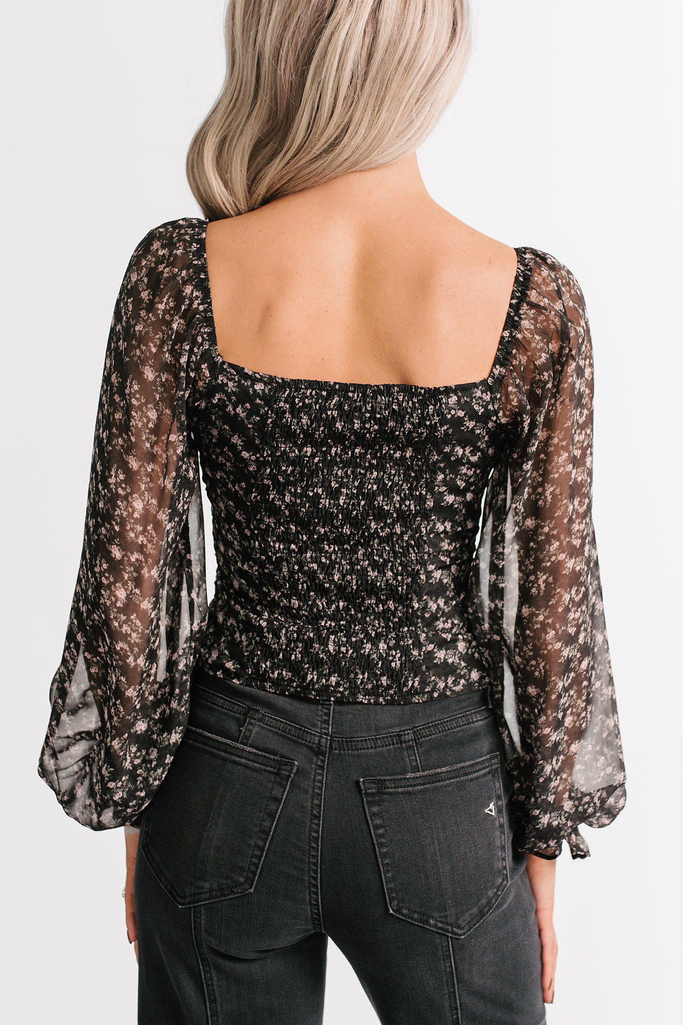 Girly Groove Floral Long Sleeves Crop Top (Black) - NanaMacs