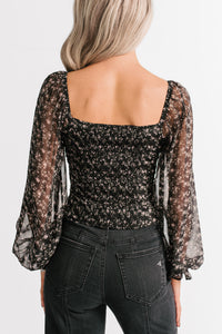 Girly Groove Floral Long Sleeves Crop Top (Black) - NanaMacs