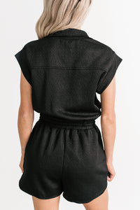 Stay Watching Textured Zip-Up Romper (Black) - NanaMacs
