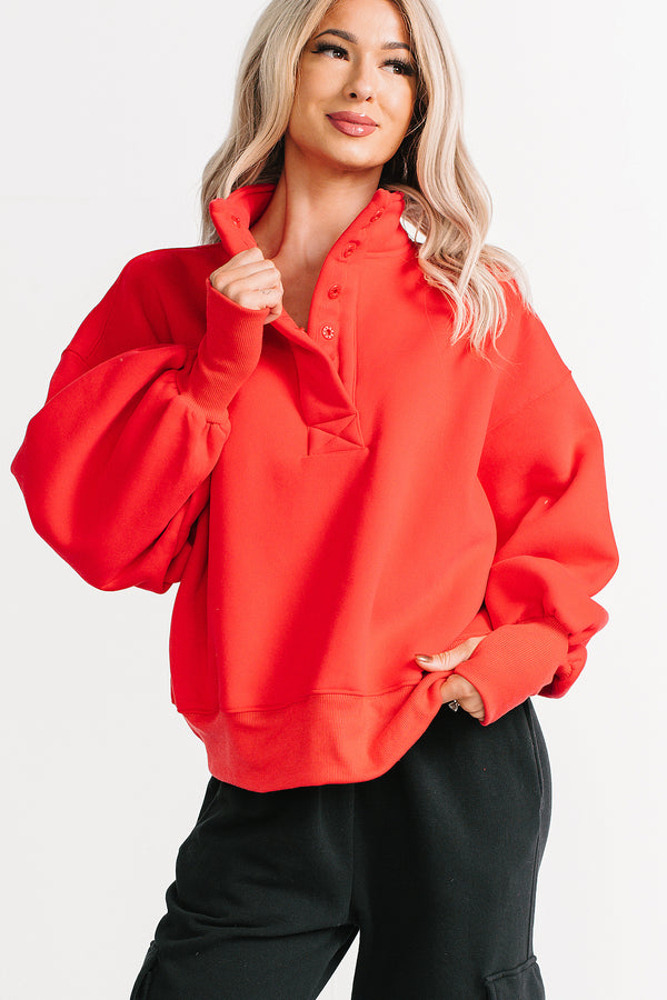 Winter Routine Mock Neck Pullover (Red) - NanaMacs
