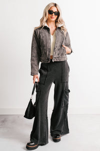 Made Ready Wide Leg Cargo Sweatpants (Black) - NanaMacs