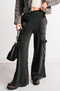 Made Ready Wide Leg Cargo Sweatpants (Black) - NanaMacs