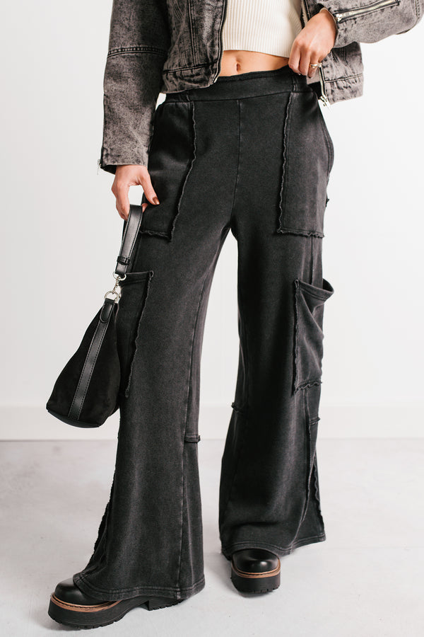 Made Ready Wide Leg Cargo Sweatpants (Black)