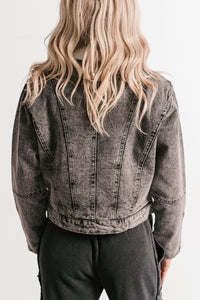 Day Off Mood Denim Sherpa Lined Jacket (Black) - NanaMacs