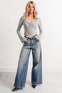 Undeniably Cute U-Ring Long Sleeve Fore Top (Heather Grey) - NanaMacs