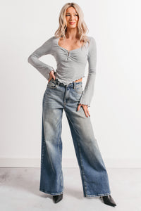 Undeniably Cute U-Ring Long Sleeve Fore Top (Heather Grey) - NanaMacs