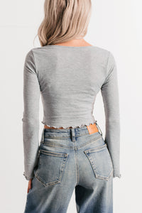 Undeniably Cute U-Ring Long Sleeve Fore Top (Heather Grey) - NanaMacs