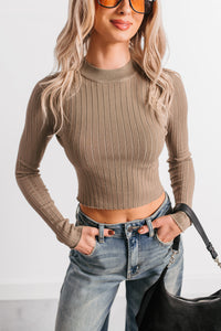 Softly Yours Ribbed Knit Crop Top (Dark Sage) - NanaMacs