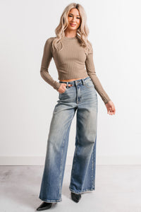 Softly Yours Ribbed Knit Crop Top (Dark Sage) - NanaMacs