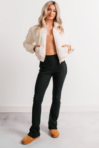 Daily Rituals Ribbed High Rise Flare Leggings (Black) - NanaMacs