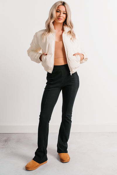 Night Shift Mock Turtleneck Zip-Up Puffer Jacket (Off-White)