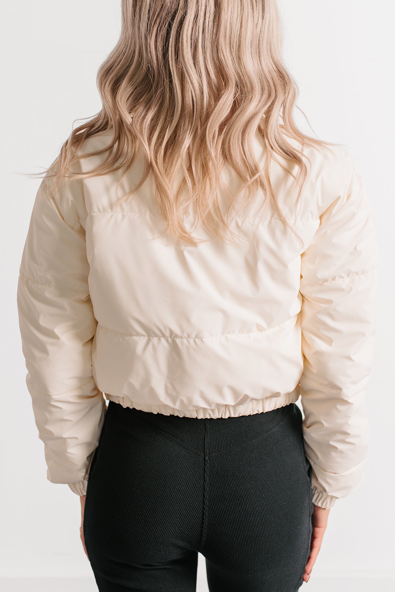 Night Shift Mock Turtleneck Zip-Up Puffer Jacket (Off-White) - NanaMacs