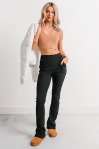 Daily Rituals Ribbed High Rise Flare Leggings (Black) - NanaMacs