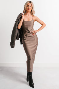 Almost Everyday Glossy Midi Dress (Taupe) - NanaMacs