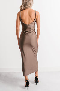 Almost Everyday Glossy Midi Dress (Taupe) - NanaMacs
