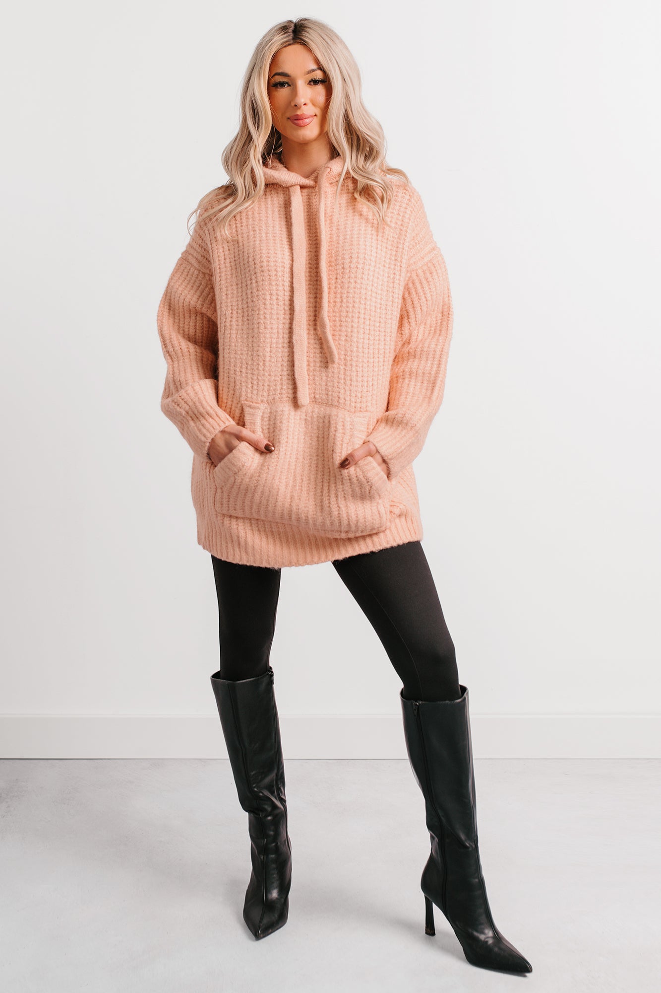 Frost Looms Oversized Sweater Knit Hoodie (Light Pink) - NanaMacs