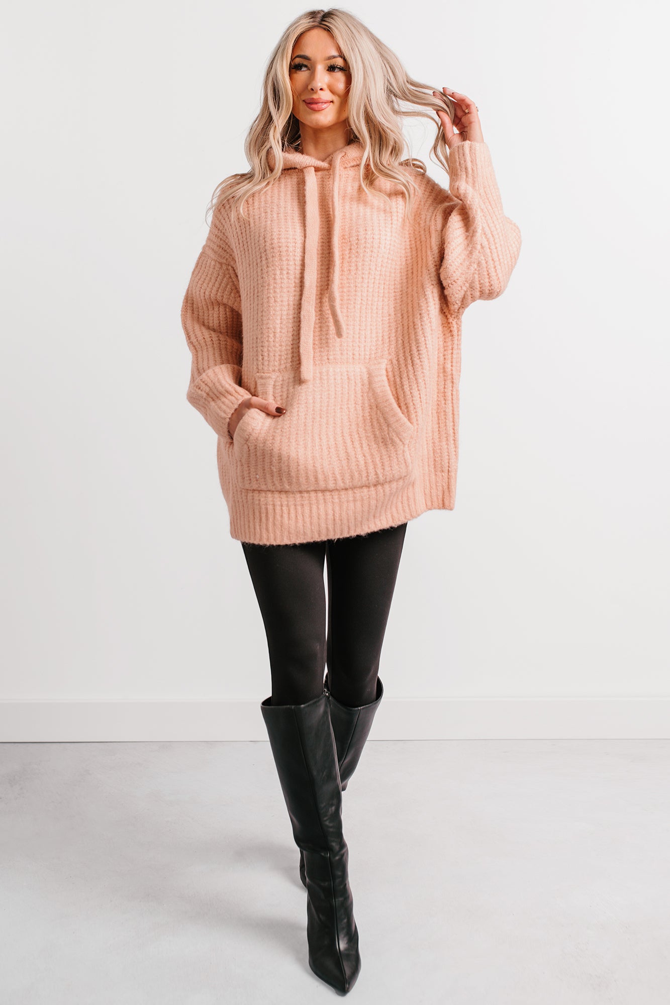 Frost Looms Oversized Sweater Knit Hoodie (Light Pink) · NanaMacs
