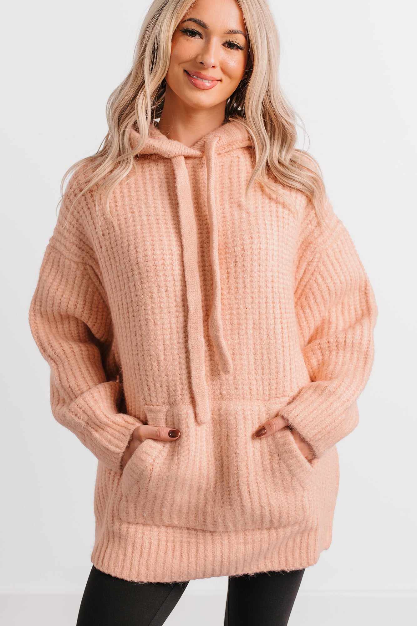 Frost Looms Oversized Sweater Knit Hoodie (Light Pink) - NanaMacs
