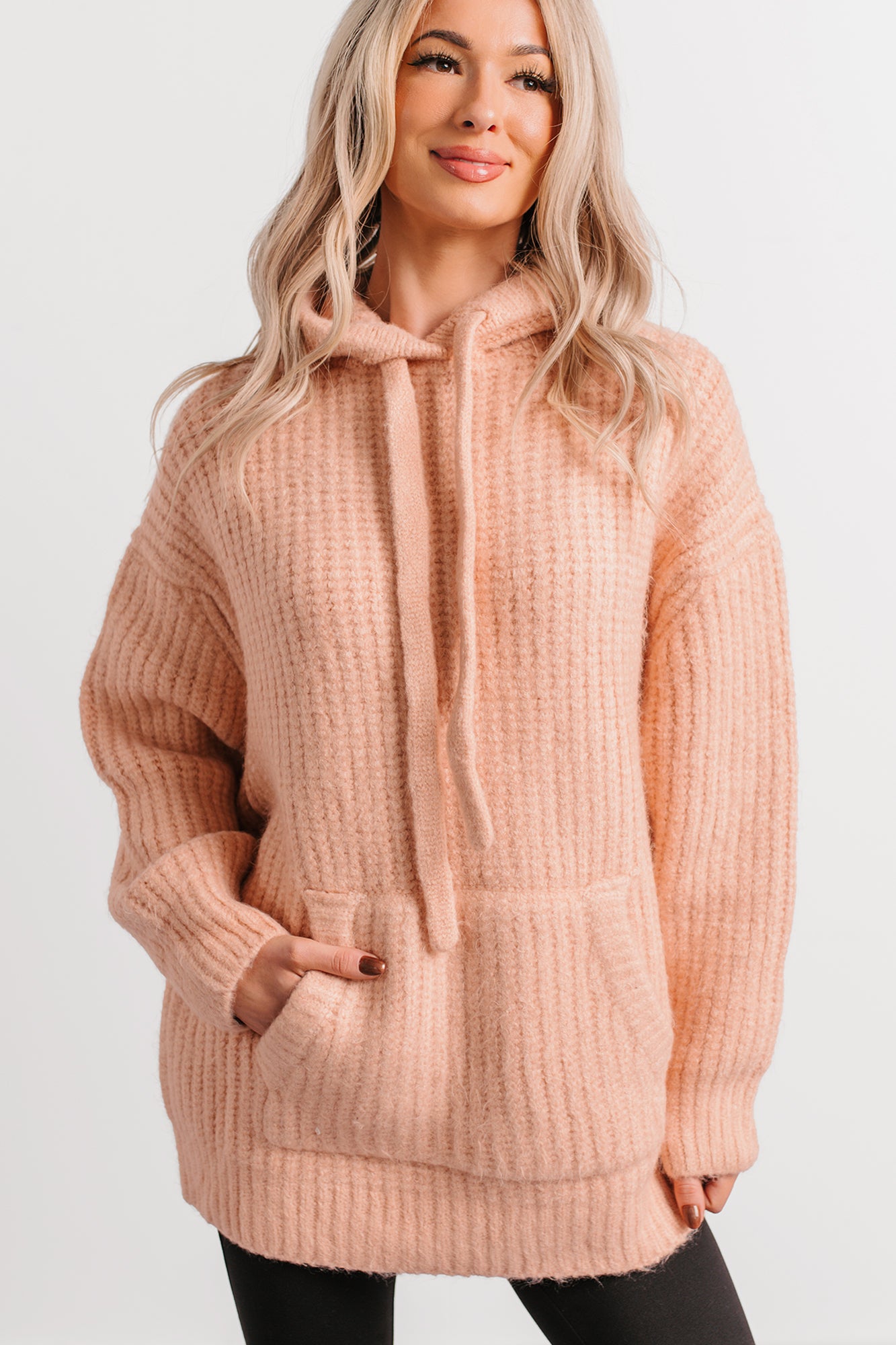 Frost Looms Oversized Sweater Knit Hoodie (Light Pink) - NanaMacs
